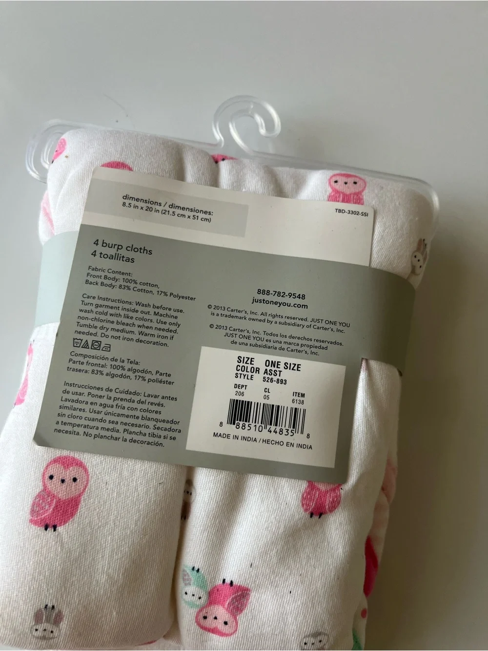 Carter's Just One You Pink Owl Burp Cloths - 4 Pack